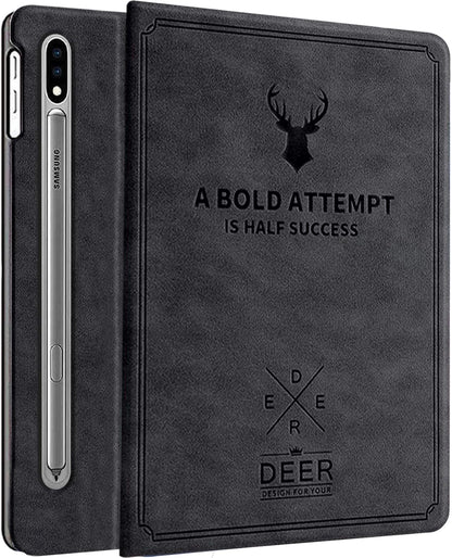Robustrion Deer Pattern Flip Stand Case Cover for Samsung Galaxy Tab S8 Plus / S7 Plus /S7 FE 12.4 Inch SM-X800/X806/T970/T975/T976/T735 Cover - Deer Black