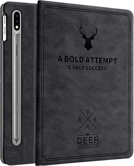 Robustrion Deer Pattern Flip Stand Case Cover for Samsung Galaxy Tab S8 Plus / S7 Plus /S7 FE 12.4 Inch SM-X800/X806/T970/T975/T976/T735 Cover - Deer Black
