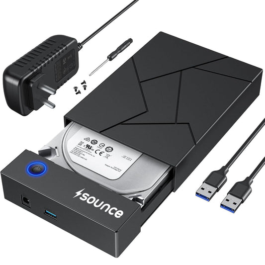 Sounce 3.5 Inch Hard Drive Enclosure USB 3.0 External Hard Drive Docking Station for 3.5 2.5 inch SATA Hard Drives SSD 16TB Storage Capacity HDD Enclosure with 12V/2A Power Supply UASP Acceleration