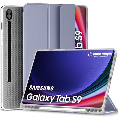 Premium Folio Case Cover for Samsung Galaxy Tab S9/ S9 FE 11 inch (2023) with S Pen Holder, Auto Sleep/Wake Feature, Trifold Stand, Pencil Holder| PU Exterior, TPU Transparent Back (Grey)