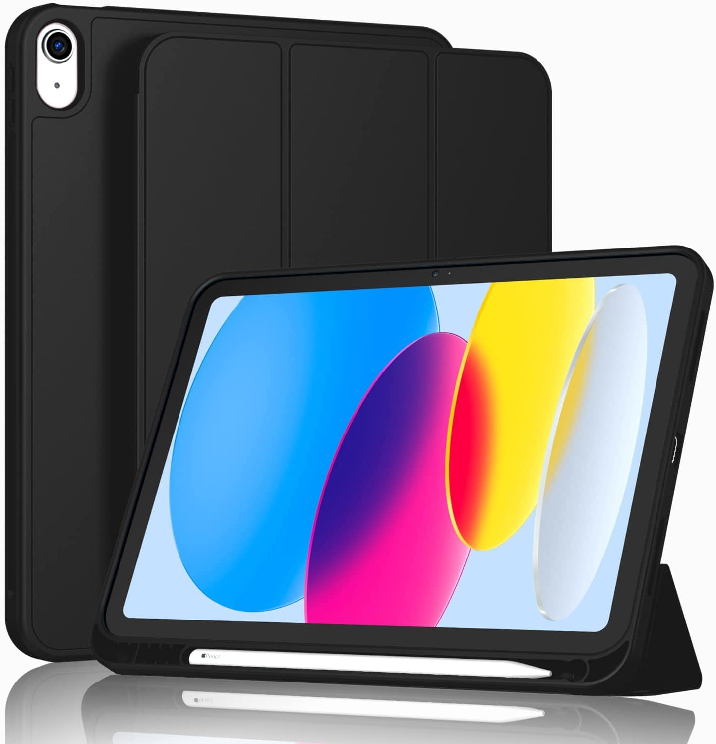 MOCA Smart Case for iPad (A16) 11th/10th Generation (2025/2022) [Auto Sleep/Wake Cover] [Pencil Holder] [Soft Flexible Case] Rugged Series for Apple iPad 10th/11th Genn- Black