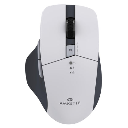 Amkette Hush Pro Epic M Rechargeable Wireless Mouse/Bluetooth Mouse | 3 Device Connectivity (2xBT&2.4G) with Top Mounted Device Switch Button, Silent Switches, Ergonomic Design, Upto 3200 DPI (White)