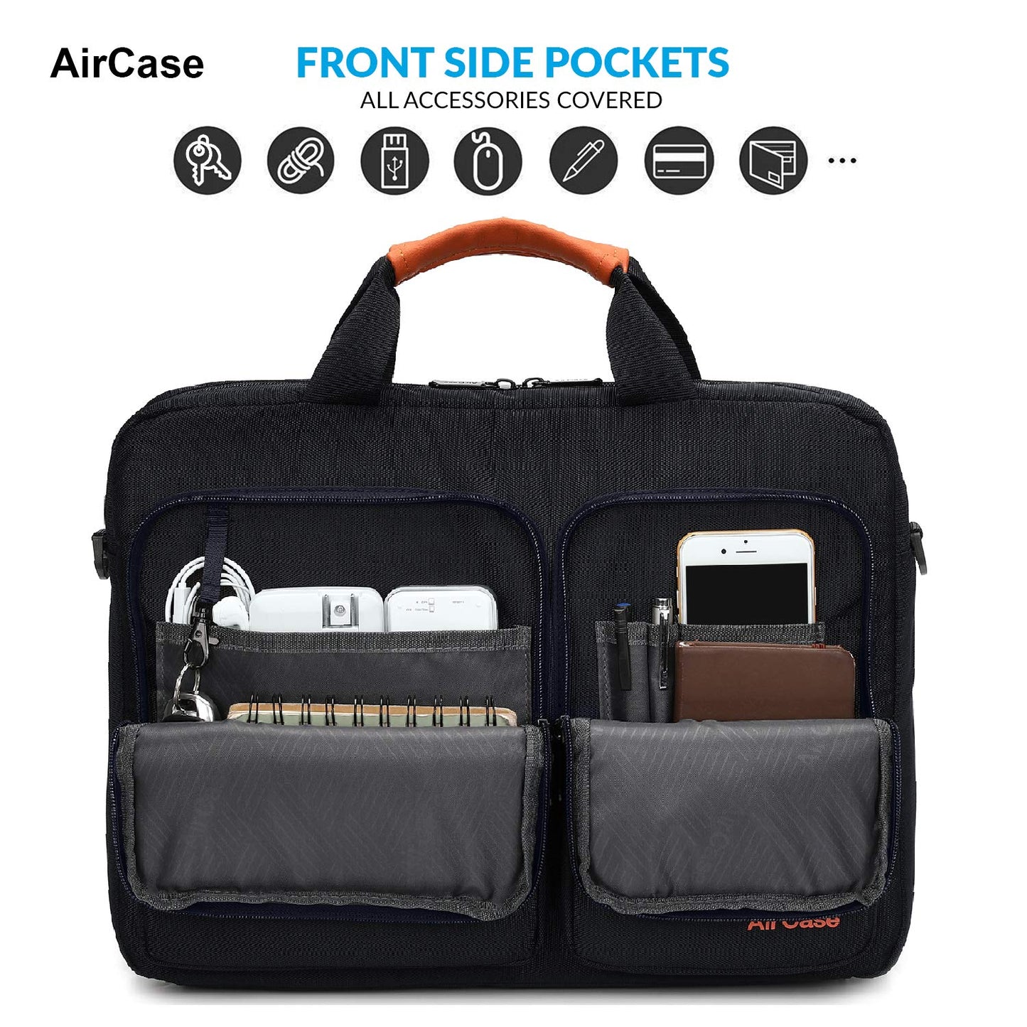 AirCase Office Sling Messenger Bag fits Upto 15.6" Laptop/MacBook, Detachable Shoulder Strap, Water Resistant, Shockproof, Carry Handle with Spacious Pockets, for Men & Women, Blue