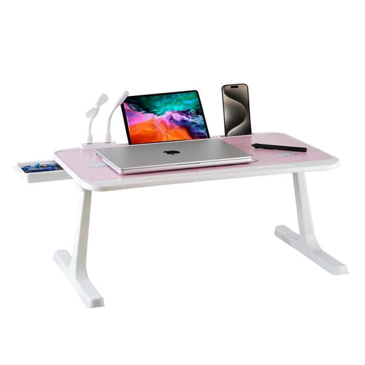 Tarkan USB Laptop Table for Bed, Foldable Study Desk for Kids, with Drawer, LED Light, Fan, Type C Cable, Work from Home Stand (Unicorn)