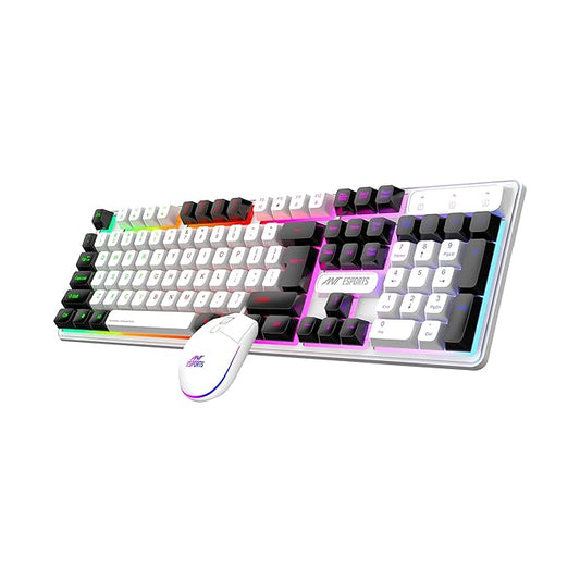 Ant Esports KM1610 LED Gaming Keyboard and Mouse Combo, 104 Keys Rainbow Backlit Keyboard and 7 Colour RGB Mouse for PC Laptop Xbox PS4 Gamers and Work, White