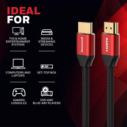 Honeywell HDMI Cable 2.1 with Ethernet, 8k@60Hz, 4k@120Hz UHD Resolution, 2 Mtr(6.6ft), 48 GBPS Transmission Ultra High Speed, Dolby DTS, eARC,3D,Male-to-Male,Compatible with all HDMI-Enabled Devices