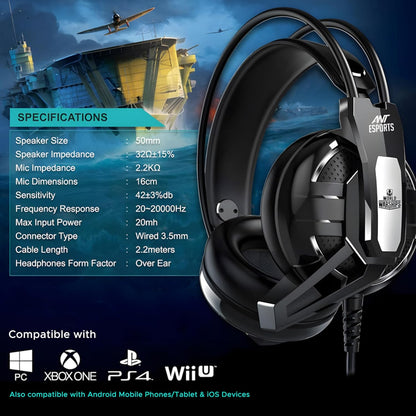 Ant Esports H520W Lightweight Gaming Over Ear Wired Headphones with Mic| 3.5MM Jack |50 MM Drivers | Compatible with PC/ PS4 / Xbox One/Nintendo/Mobile (Black)