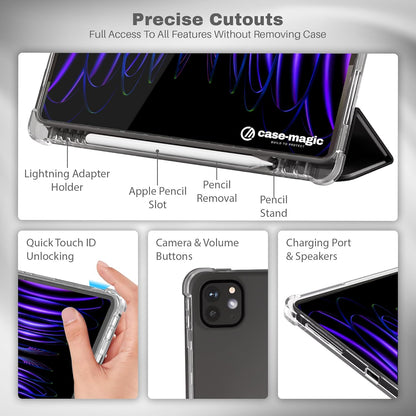 Case Cover for iPad Pro 12.9 inch Cover (2022/2021/2020, 6th/5th/4th Gen) Smart Folio Case with Pencil Holder,Auto Sleep/Wake| Transparent Back (Black)