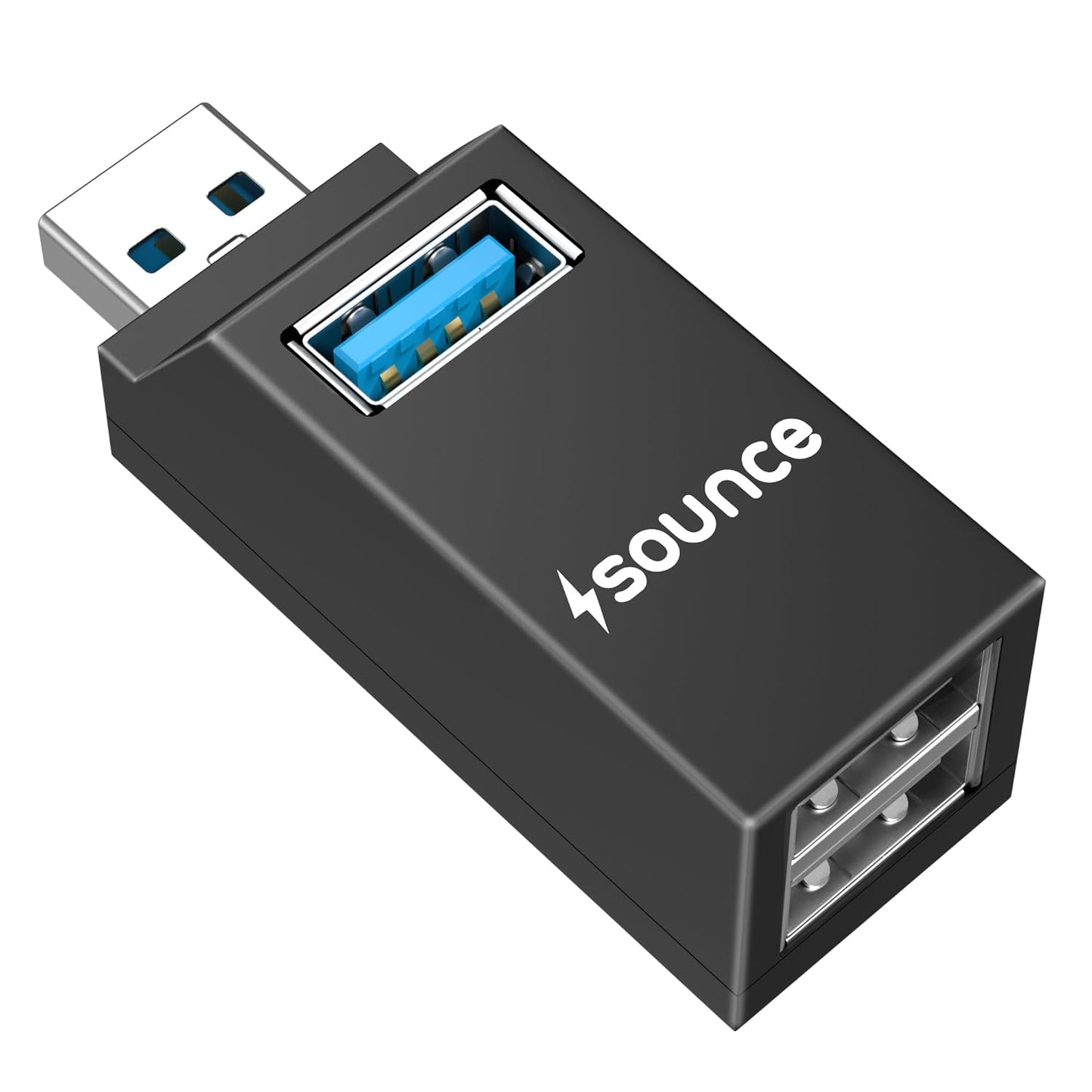 Sounce 180 HB USB Hub 3-Port USB 3.0 High-Speed Hub Ultra-Fast 5Gbps Data Transfer Lightweight, Compact, Multi-OS Compatible Plug & Play for Laptops, PCs, Mac, and More - (Black)