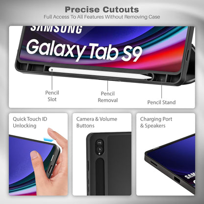 Case Magic Premium Folio Case Cover for Samsung Galaxy Tab S9/ S9 FE 11 inch (2023) with S Pen Holder, Auto Sleep/Wake Magnetic Closure, Trifold Stand| Slim Lightweight PU Exterior, TPU Back (Black)