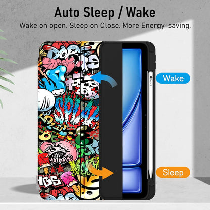 Robustrion Case Cover for iPad Air 11 inch M3 / M2 (2024/2025)/iPad Air 5th Generation Cover/4th Gen 10.9" with [Pencil Holder Right Side][Flexible Back][Auto Sleep Wake] and Stylus Pen - Hippy