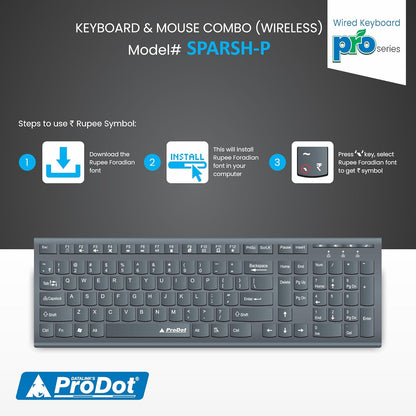 ProDot ProSeries Wireless Chicklet Keyboard Mouse Set I Plug & Play I Adjustable 1000-1600 DPI I 10M Keystrokes I Spill Resistant I 2.4Ghz 10m Range I Works with Windows, iOS, Linux