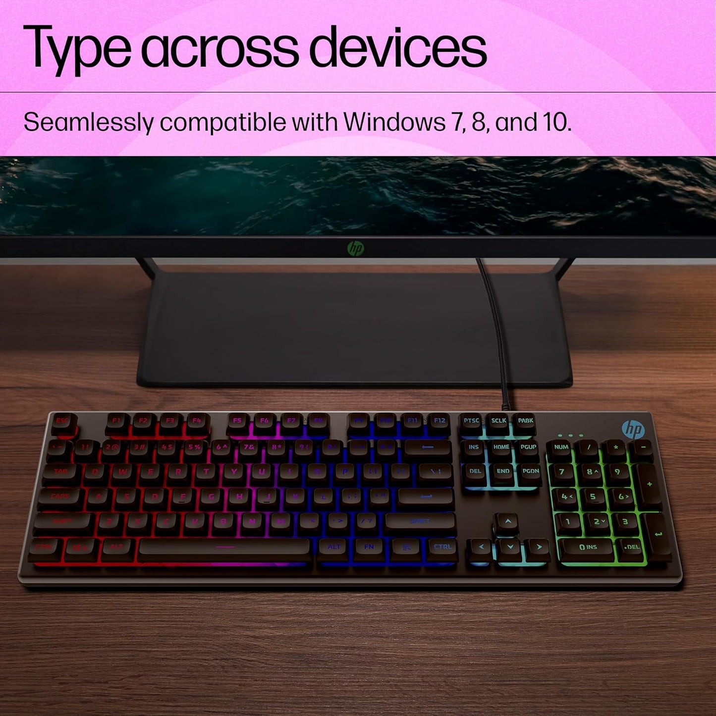 HP K500F Wired Gaming Keyboard, Backlit Membrane with Mixed Color Lighting, Metal Panel with Logo Lighting, 26 Anti-Ghosting Keys, and Windows Lock Key / 3 Years Warranty(7ZZ97AA)