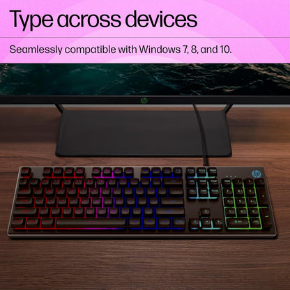 HP K500F Wired Gaming Keyboard, Backlit Membrane with Mixed Color Lighting, Metal Panel with Logo Lighting, 26 Anti-Ghosting Keys, and Windows Lock Key / 3 Years Warranty(7ZZ97AA)