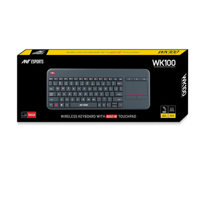 Ant Esports WK100 2in1 Wireless/Bluetooth Keyboard with Built In Touchpad-Wireless TV Keyboard with Multi-Touch Big Size Trackpad,Support 2 Devices for TV Windows Android,Chrome OS,Laptop,Tablet_Black