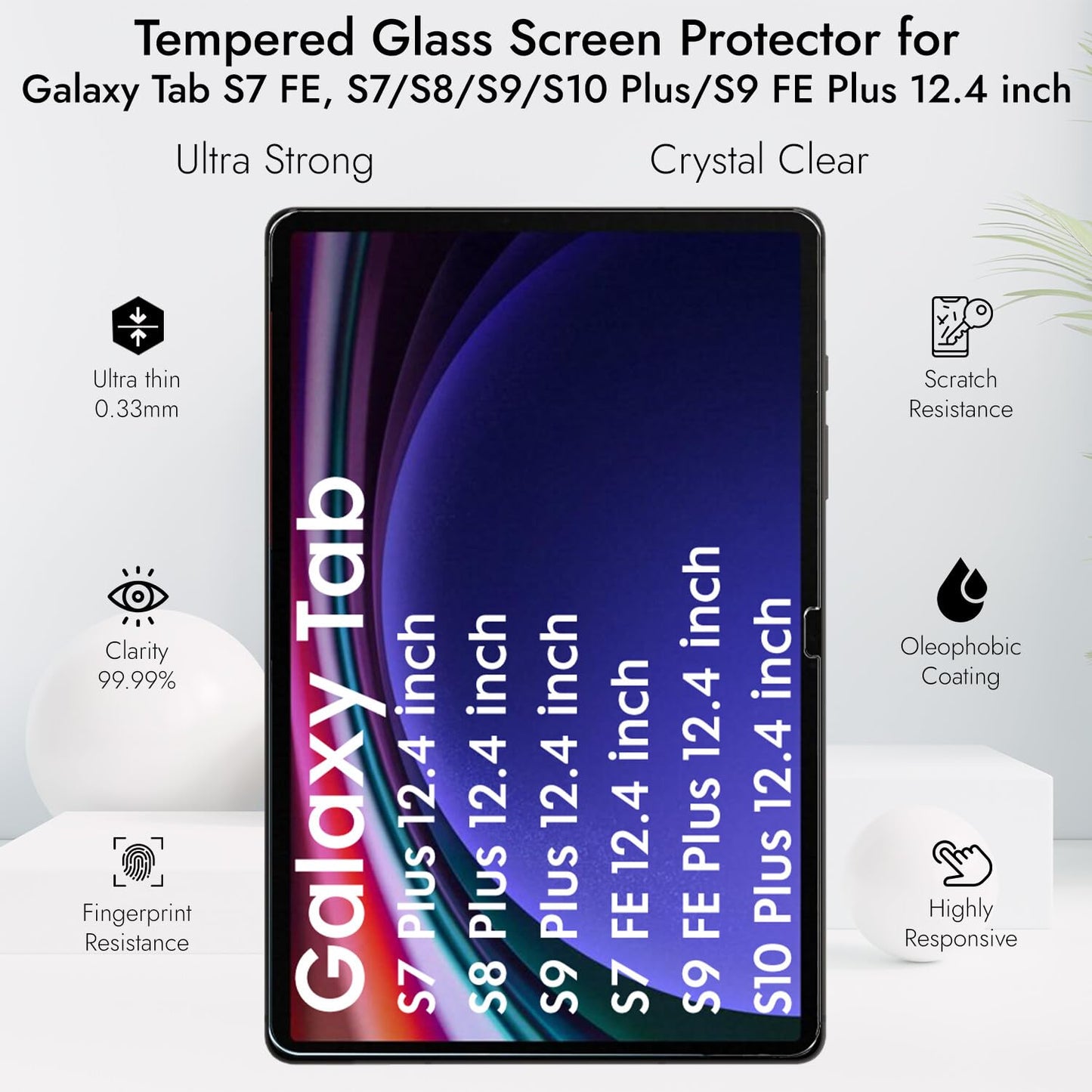 Robustrion 2 Pack Tempered Glass for Samsung Galaxy Tab S9 FE Plus / S9 Plus / S10 Plus / S8 Plus / S7 FE 12.4 inch Screen Protector Guard for Samsung S9 FE+ / S10+ / S9+ / S8+ / S7+/ S7 FE Tablet
