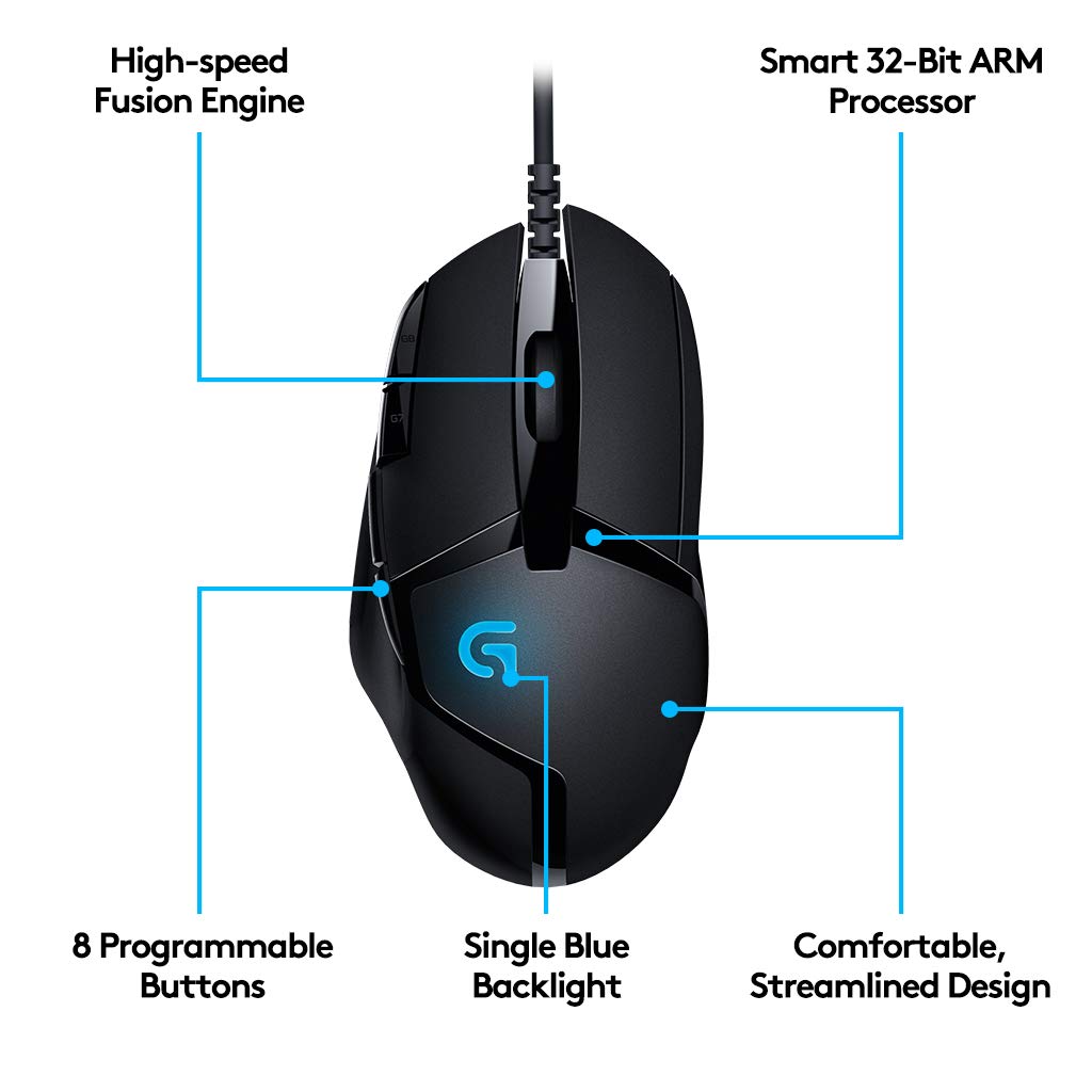 Logitech G402 Hyperion Fury USB Wired Gaming Mouse, 4,000 DPI, Lightweight, 8 Programmable Buttons, Compatible for PC/Mac - Black