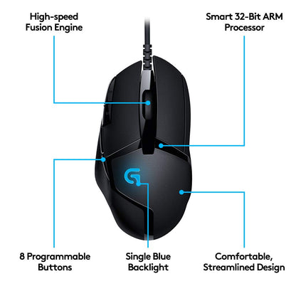 Logitech G402 Hyperion Fury USB Wired Gaming Mouse, 4,000 DPI, Lightweight, 8 Programmable Buttons, Compatible for PC/Mac - Black
