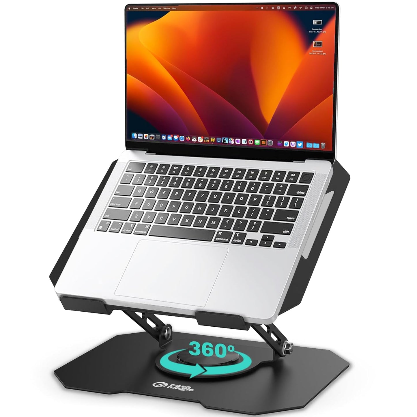 Case Magic 360° Rotating Ergonomic Laptop/iPad Stand | Foldable, Adjustable Height & Angle| Premium Anti-Rust Carbon Steel, Fast Heat Dissipation, Anti-Slip Pads, | Supports Laptops Up to 17” (Black)