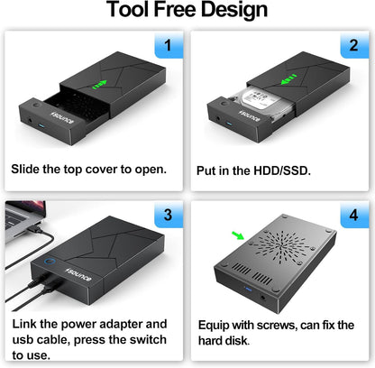 Sounce 3.5 Inch Hard Drive Enclosure USB 3.0 External Hard Drive Docking Station for 3.5 2.5 inch SATA Hard Drives SSD 16TB Storage Capacity HDD Enclosure with 12V/2A Power Supply UASP Acceleration