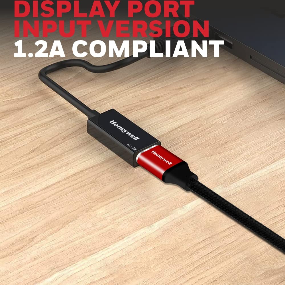 Honeywell Display Port to HDMI Adapter, 4K 3D Resolution with Surround Sound Audio Support, Male-Female Adapter, Compatible with LED Displays, Laptop, Gaming Console, Projector- Black