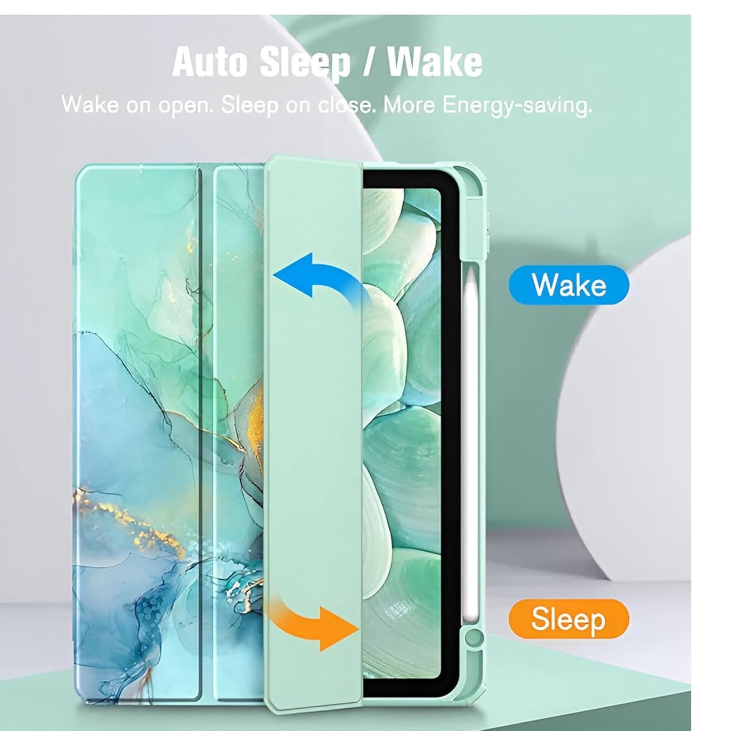 MOCA Case for Xiaomi Pad 5 / Pad 5 11 Pro with Pen Holder,Transparent Hard Shell Back Cover Protective Slim Case for Xiaomi Mi Pad 5 /Pad 5 Pro 11” (Emerald Marble, Xiaomi Pad 5 11 Inch)