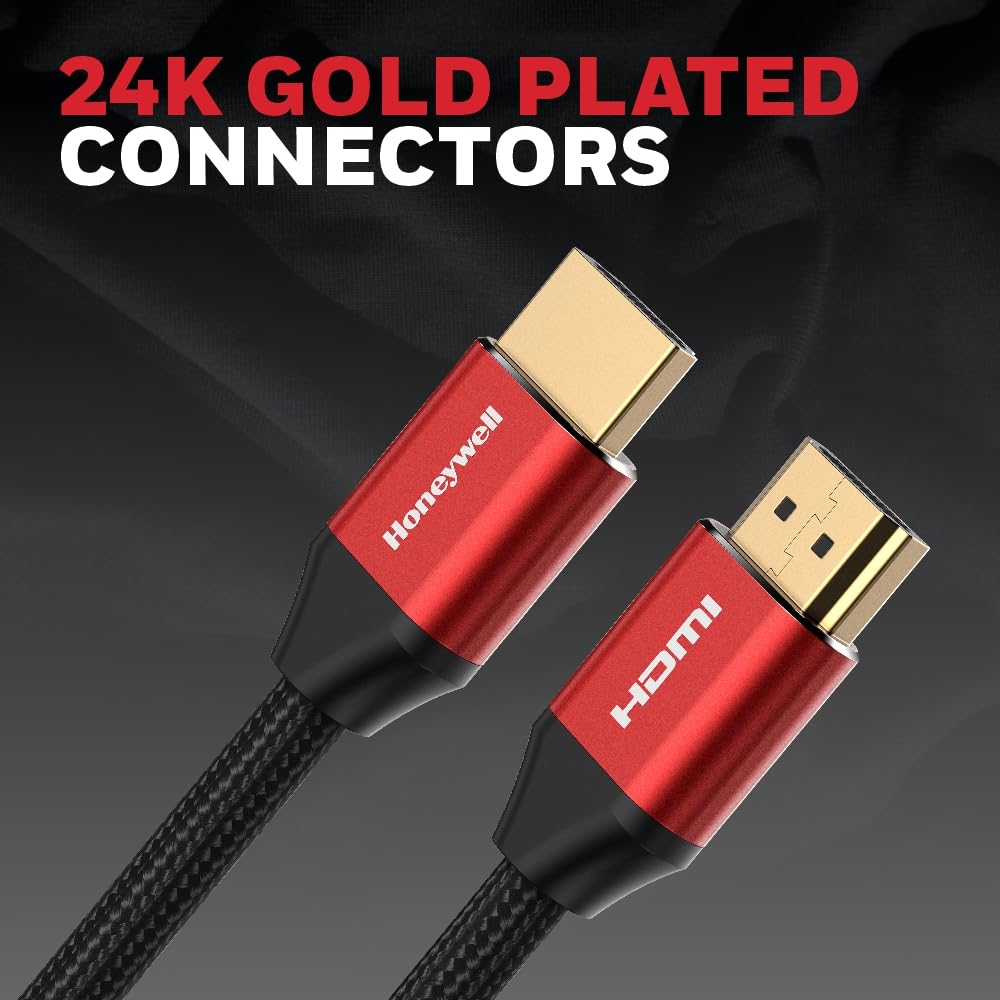 Honeywell HDMI Cable 2.1 with Ethernet, 8k@60Hz, 4k@120Hz UHD Resolution, 2 Mtr(6.6ft), 48 GBPS Transmission Ultra High Speed, Dolby DTS, eARC,3D,Male-to-Male,Compatible with all HDMI-Enabled Devices